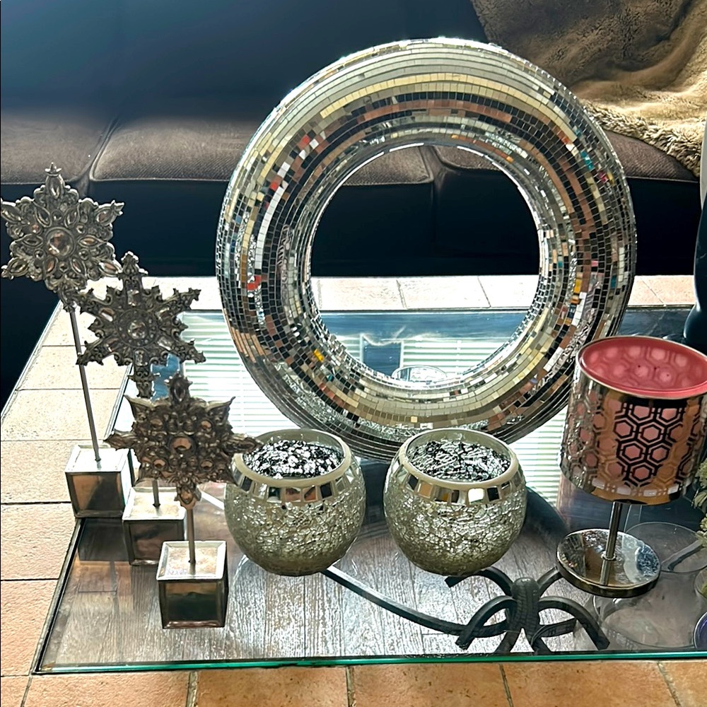 Silver Mosaic Wall decor and candle bundle